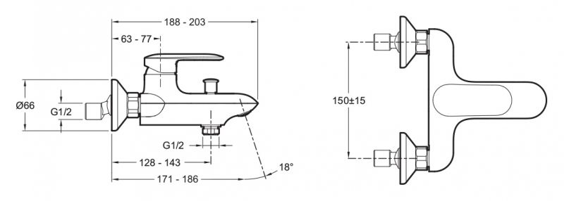 Смеситель для ванны с душем  JACOB DELAFON KUMIN E99460-CP (хром, L-18,6), шт