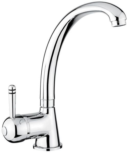 Emmevi Laguna, однорычажный кухонный смеситель (поворотный излив 20,5 см), с металлической ручкой и без донного клапана, цвет хром