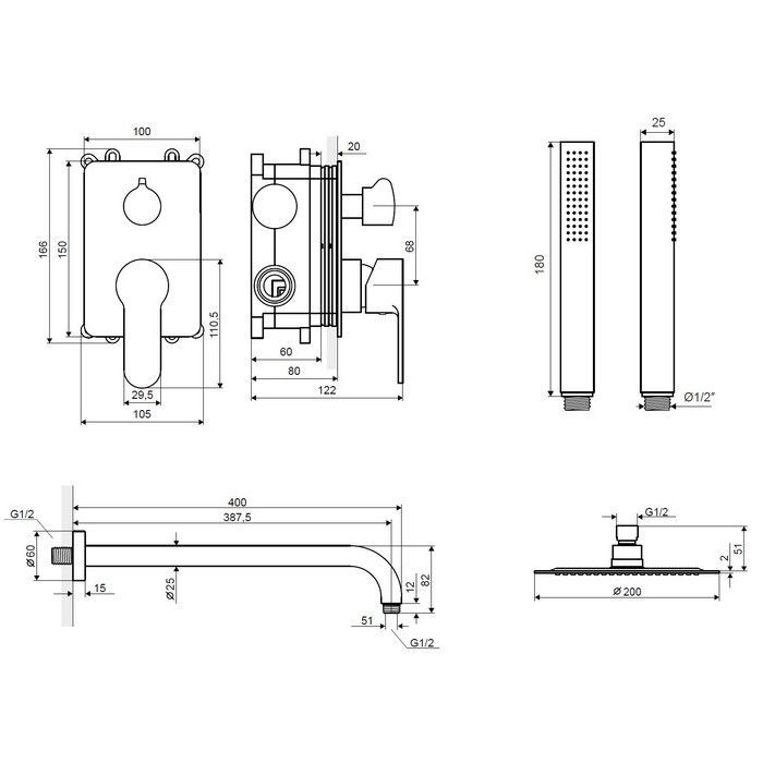 Система для душа скрытого монтажа EXCELLENT Oxalia AREX.SET.9045CR (хром)