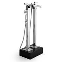 Devon Vip Time Смеситель для ванны напольный с ручной лейкой, ручки из черного хрусталя , цвет хром (пара)