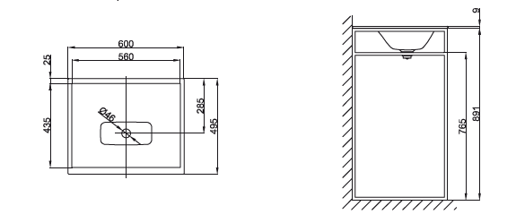 BETTELUX SHAPE Раковина встраиваемая  60х49,5х9 см, c 1 отв.под смесит. без пер.. с креп. цвет белый для рамы Q010, артикул A170 HLW1