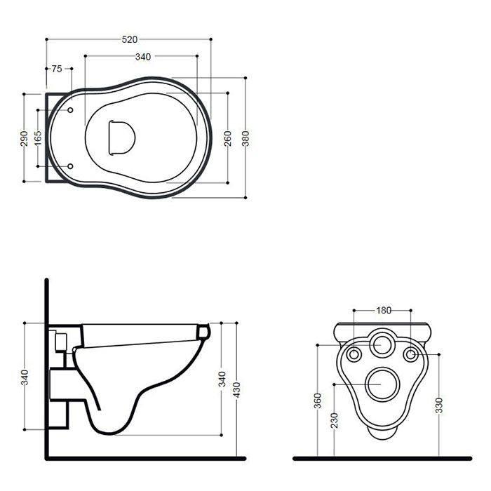 KERASAN Retro Унитаз подвесной 52*38см, цвет белый