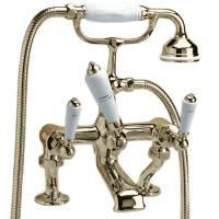 Devon Dandy Смеситель для ванны, монтаж на бортик ванны, с лейкой и шлангом, цвет: светлое золото