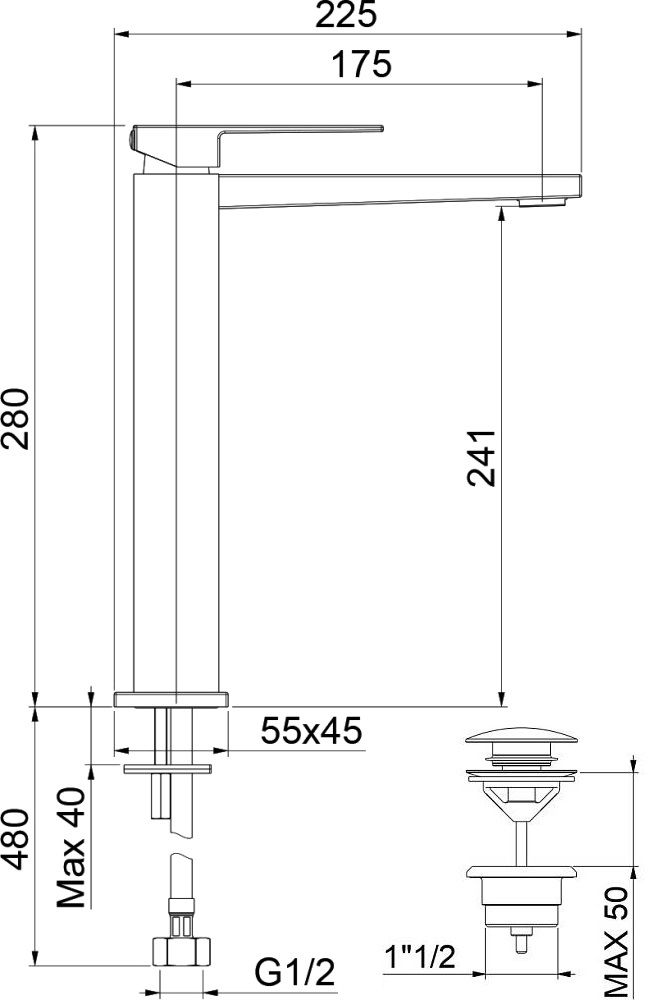 Смеситель для раковины Webert Pegaso PE830402560, черный