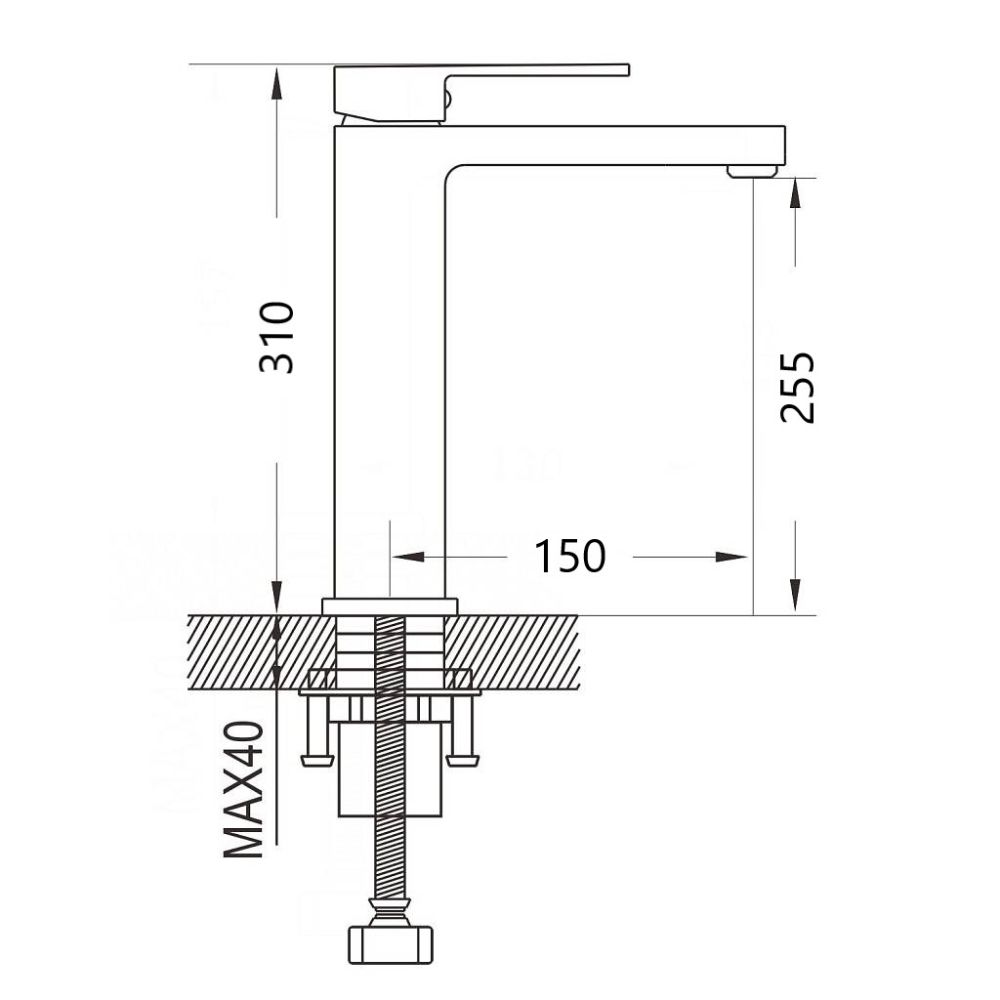 Смеситель для раковины высокий D-Lin H111324-A, черный