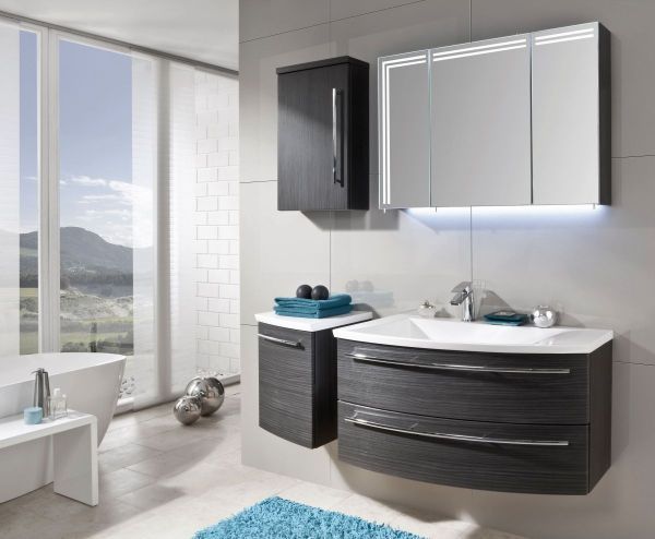 Комплект мебели Puris Crescendo с раковиной из минерального литья, 900 мм правый, цвет серый структурный