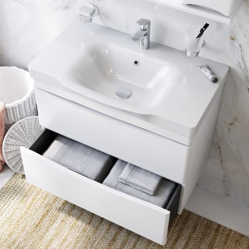 Комплект мебели для ванной AM.PM Like 80 BK80GE Белый со смесителем для раковины и аксессуарами Комплект мебели для ванной AM.PM Like 80 BK80GE Белый со смесителем для раковины и аксессуарами