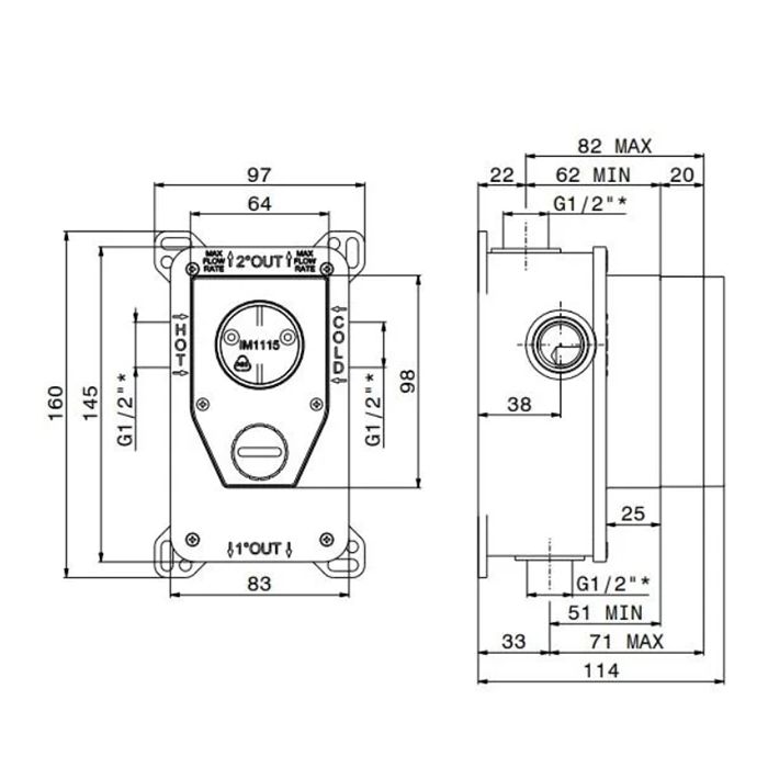 Универсальная внутренняя часть для механического смесителя на два потока для душа