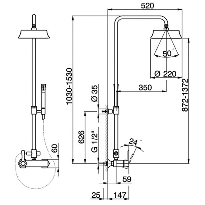 CISAL Cherie Душевой комплект: смеситель, стойка с верхним душем, лейка+шланг, цвет золото/черный