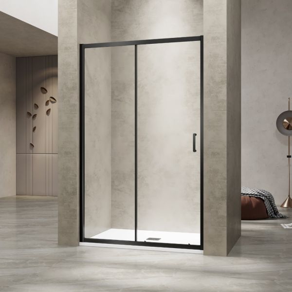 Душевая раздвижная дверь-купе в нишу PA-114B профиль черный (Прозрачное, 1100)