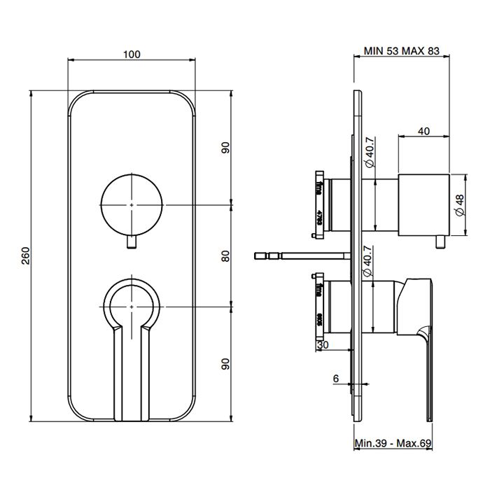 Смеситель для душа, Fima Carlo Frattini, Mast, тип открывания воды-однорычажный, монтаж-настенный встраиваемый, с переключателем на 2/3 источника, внутренняя часть-необходимо заказать, цвет-хром