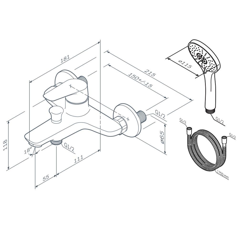 F85E15000 Joy, смеситель для ванны/душа, душевой набор, хром, шт. F85E15000 Joy, смеситель для ванны/душа, душевой набор, хром, шт.