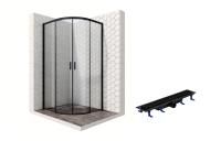 Душевой уголок Ambassador Queen Black 11011201-ST6, полукруглый, линейный трап, 90х90