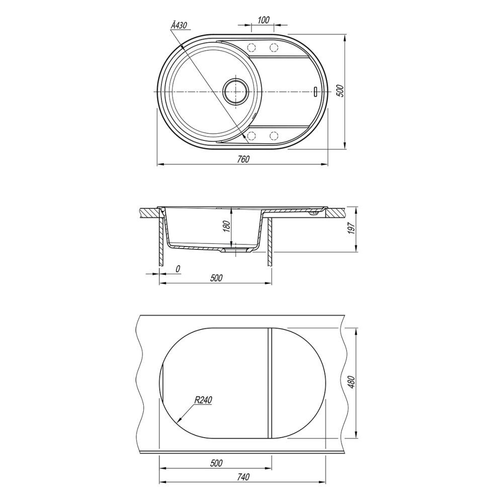 Кухонная мойка Lemark LACHA 760 врезная овальная с крылом из кварцгранита цвет: Шампань  (9910060), артикул 9910060