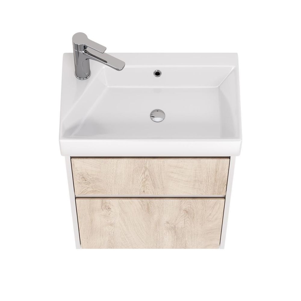 Тумба с раковиной подвесная Dreja Slim 55 см, белый/дуб кантри, артикул 99-0500-com