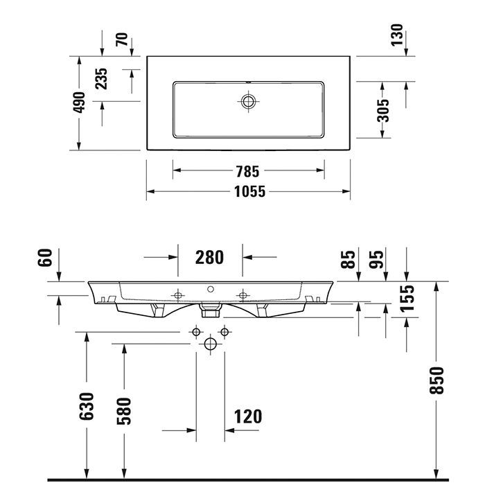 Duravit White Tulip Раковина накладная 1050х490  мм,с переливом, без отв. под смеситель, с WonderGliss, цвет: белый