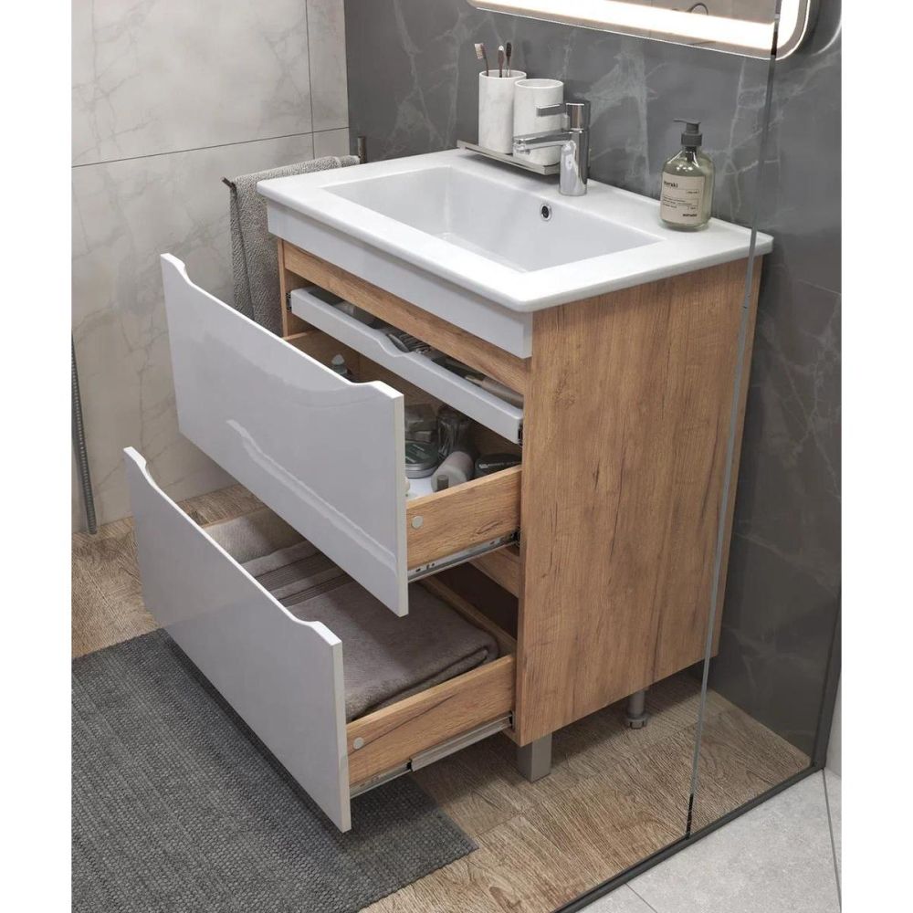 Тумба под раковину напольная VIGO Grani tn.GRI.OSK.75.2Y дуб золотой, 75 см, артикул tn.GRI.OSK.75.2Y дуб золотой