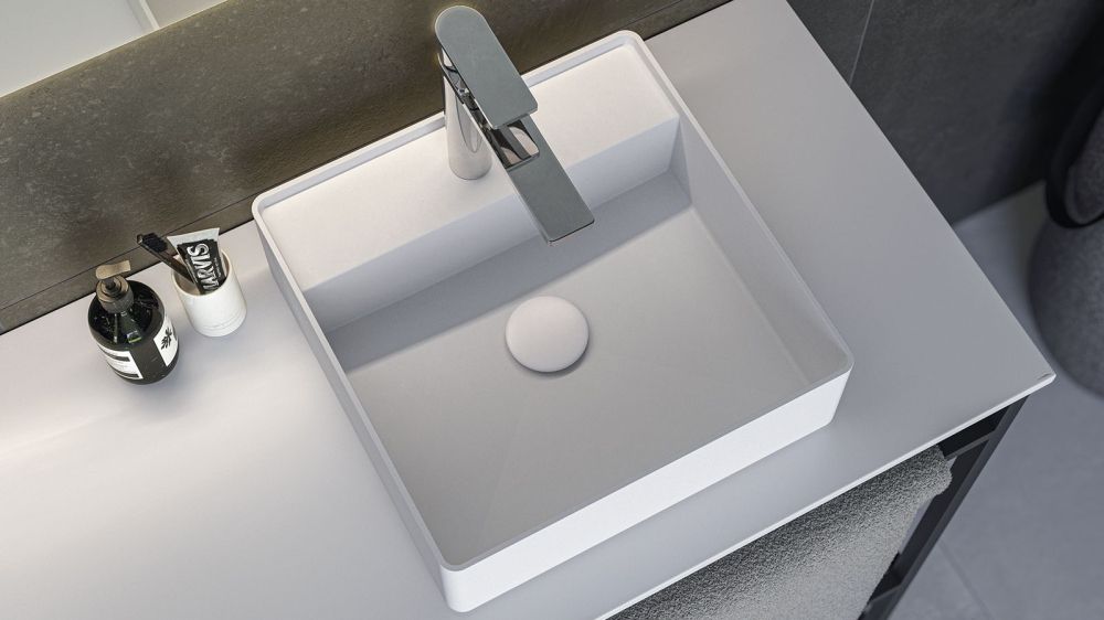 Zenon Tamesis, накладная раковина квадратной формы с отверстием под смеситель, 36х36х11,5 см, цвет белый матовый, артикул 4000.000.000.000.26114