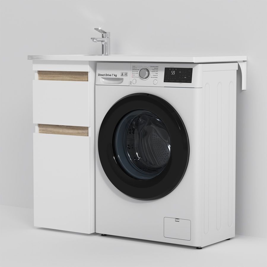 M85AWPL1001WG X-Joy, Раковина над стиральной машиной, литьевой мрамор, левая, 100 см, белый глянец M85AWPL1001WG X-Joy, Раковина над стиральной машиной, литьевой мрамор, левая, 100 см, белый глянец
