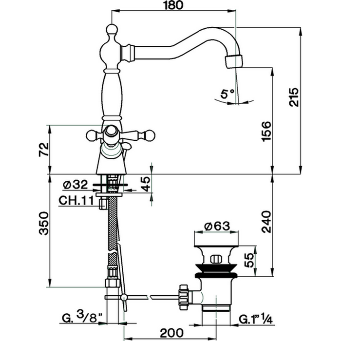 CISAL Arcana America Смеситель двухвентильный для раковины на 1 отверстие с донным клапаном, цвет бронза