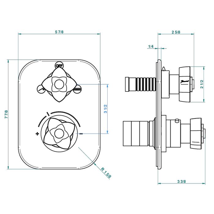 THG Встраиваемая часть термостатического смесителя, с переключателем на 2 положения