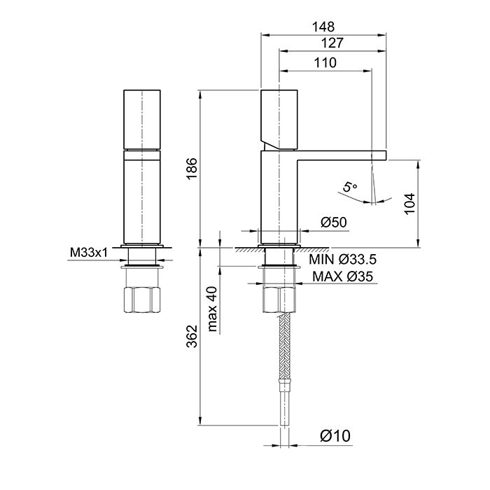 Fantini Milano Смеситель для раковины, 1 отв., без донного клапана, излив 110мм, цвет: Matt Gun Metal PVD
