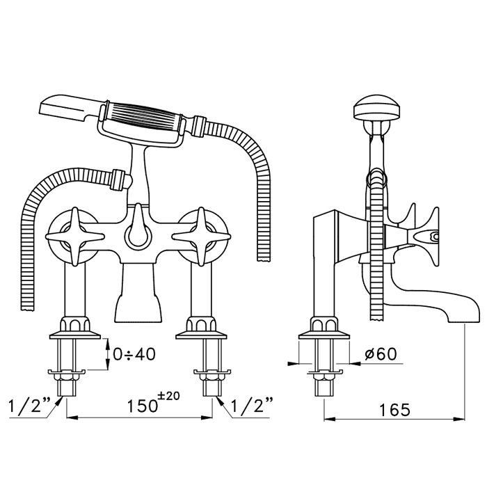 Stella 130 Смеситель на борт ванны на 2 отверстия 3274RG306 с ручным душем, цвет: хром