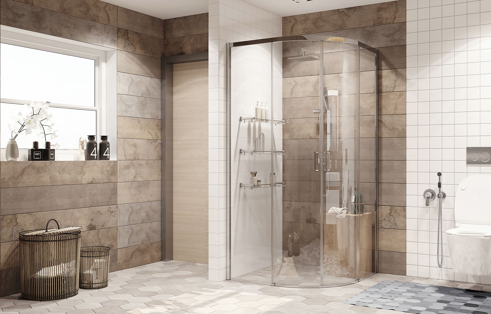 Душевой уголок Ambassador Queen 11011102-ST10, полукруглый, угловой трап, 100х100