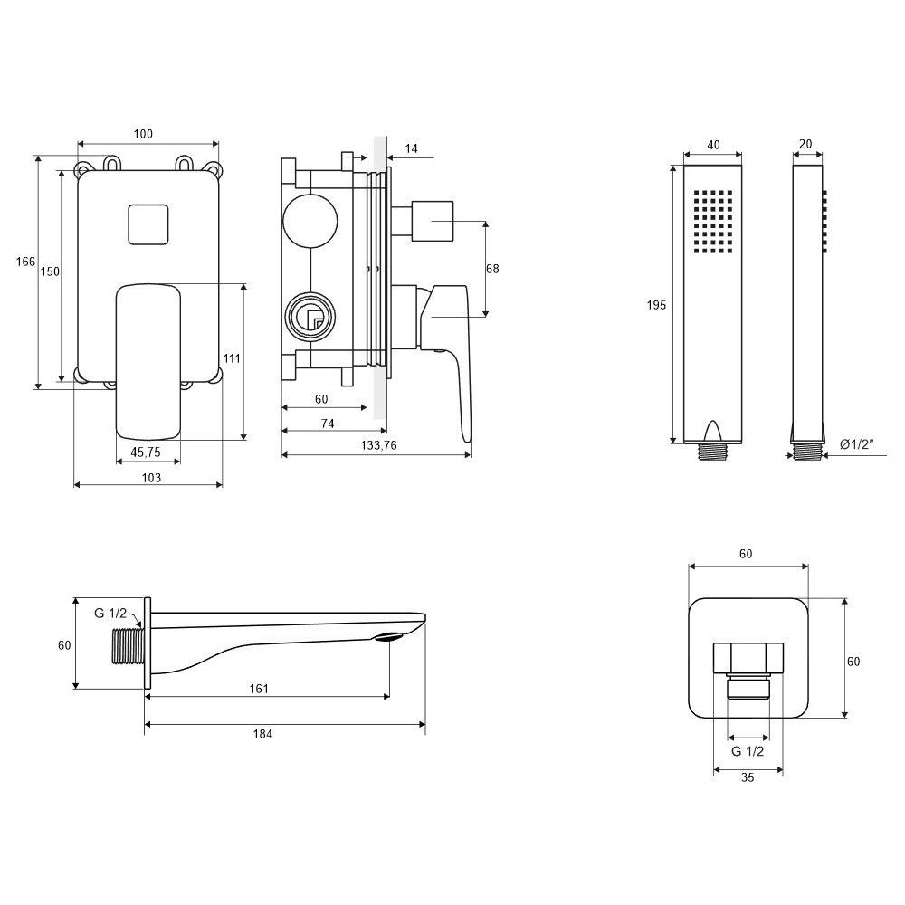Система для ванны скрытого монтажа EXCELLENT Keria AREX.SET.2025CR (хром)