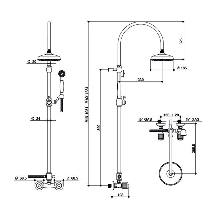 Bongio Cristallo Смеситель для душа, с ручной лейкой, цвет хром/хрусталь синий 08, артикул 04537CR08D
