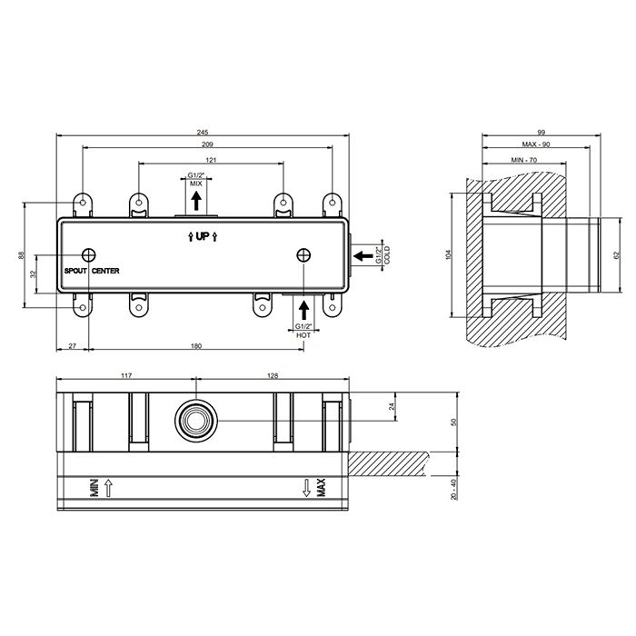 Gessi Emporio Via manzoni Встраиваемая часть для смесителя на 2 выхода, цвет: Chrome