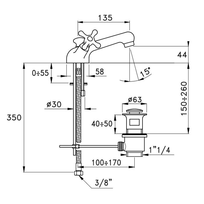 Stella Roma Смеситель для раковины на 1 отверстие 3219, с донным клапаном, цвет: хром