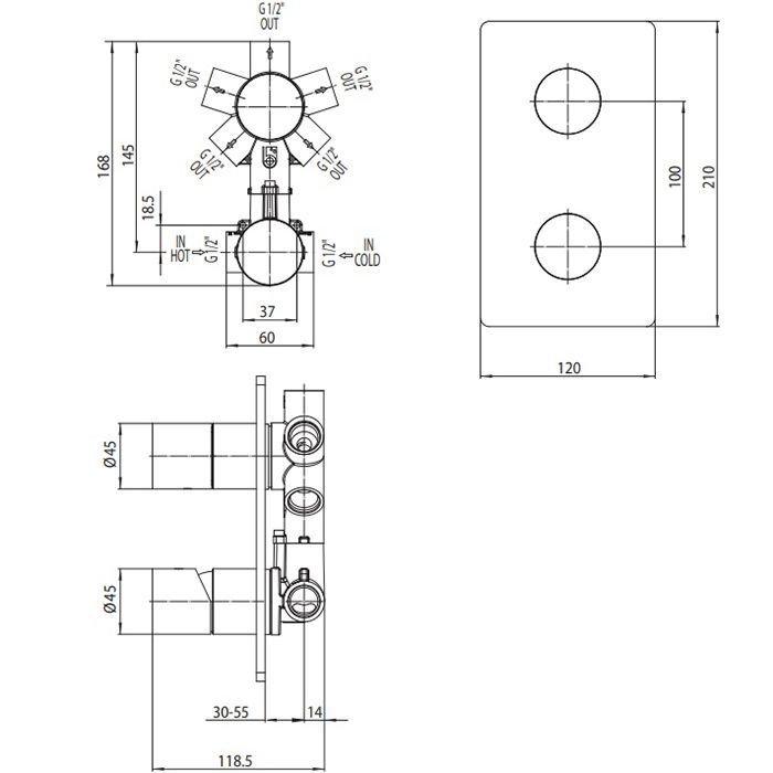 Bossini Liberty Смеситель для душа, встраиваемый (внешняя часть), с девиаторм 1/2/3/4/5, цвет: античная бронза Bossini Liberty Смеситель для душа, встраиваемый (внешняя часть), с девиаторм 1/2/3/4/5, цвет: античная бронза