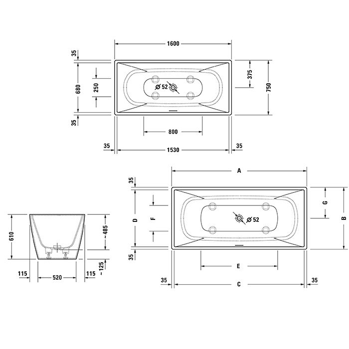 Duravit Vitrium Ванна прямоугольная  отдельностоящая 1600x750мм, с ножками, с2 наклонами для спины, цвет темно-серый матовый