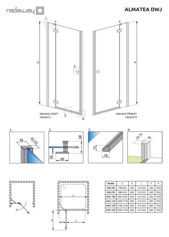 Душевая дверь в нишу Radaway Almatea DWJ 110 L профиль Хром стекло прозрачное Душевая дверь в нишу Radaway Almatea DWJ 110 L профиль Хром стекло прозрачное