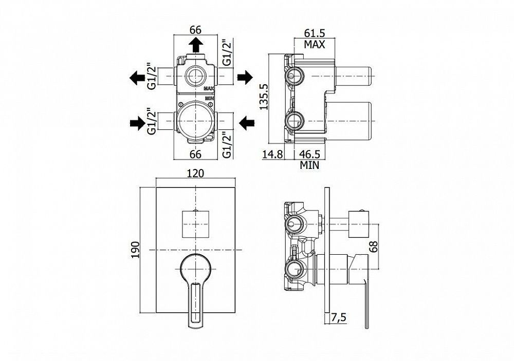 Смеситель для душа Paffoni Rock RO018CR/M (с внутренней частью)
