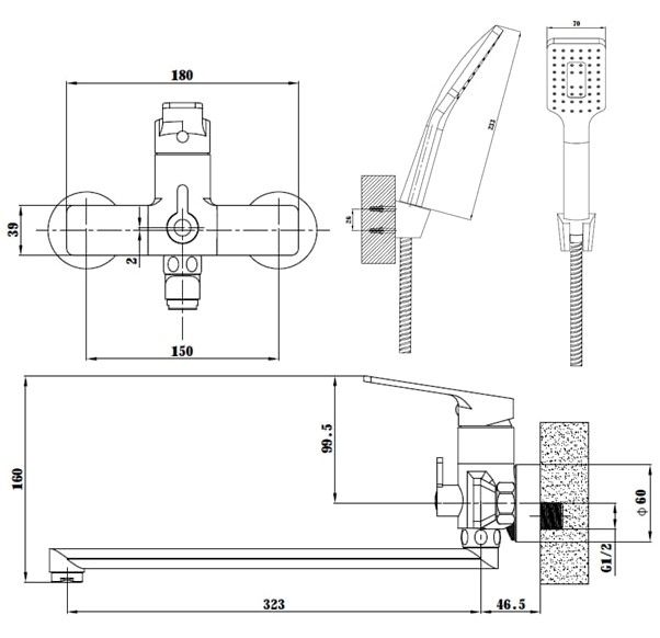 Смеситель Singapore black для ванны, излив 350мм, с акс., артикул:SB 31