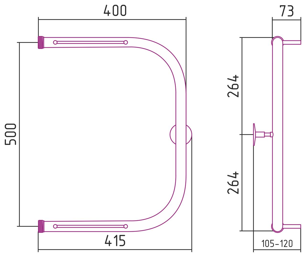 Полотенцесушитель "СТИЛЬЕ" П-обр. 2П 500х400 резьба-сгон 1" (Без покрытия)