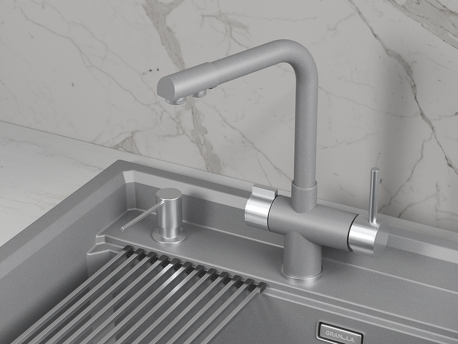 Смеситель для кухни GRANULA (5008, АЛЮМИНИУМ), артикул 5008, АЛЮМИНИУМ