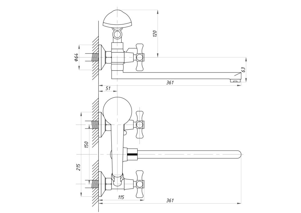 Смеситель для ванны с душем TSARSBERG тип См-ВУДРНШлА (TSB-125-07), артикул TSB-125-07