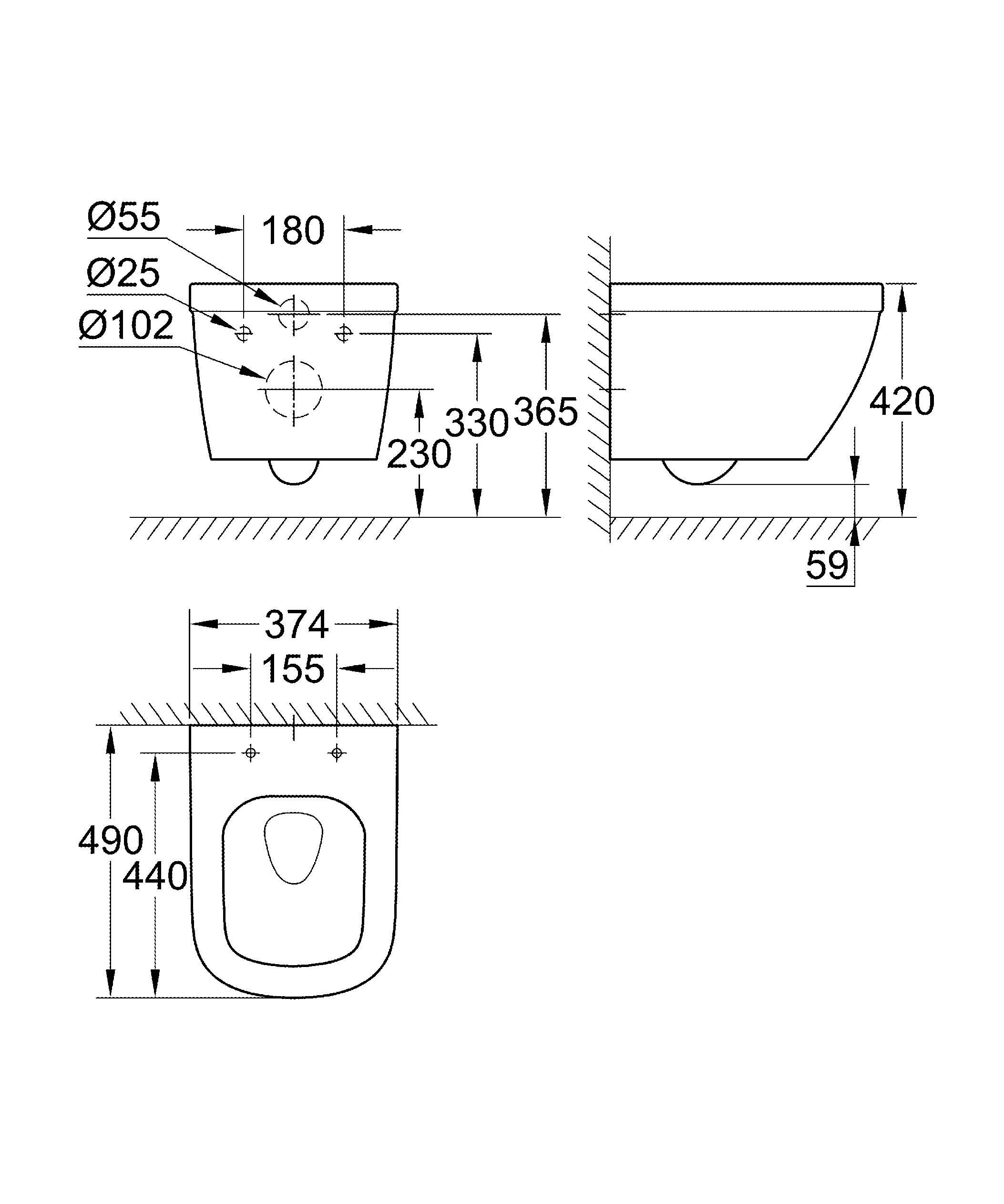 Унитаз подвесной безободковый, компактный GROHE Euro Ceramic с сиденьем с микролифтом (NW0028) Унитаз подвесной безободковый, компактный GROHE Euro Ceramic с сиденьем с микролифтом (NW0028)