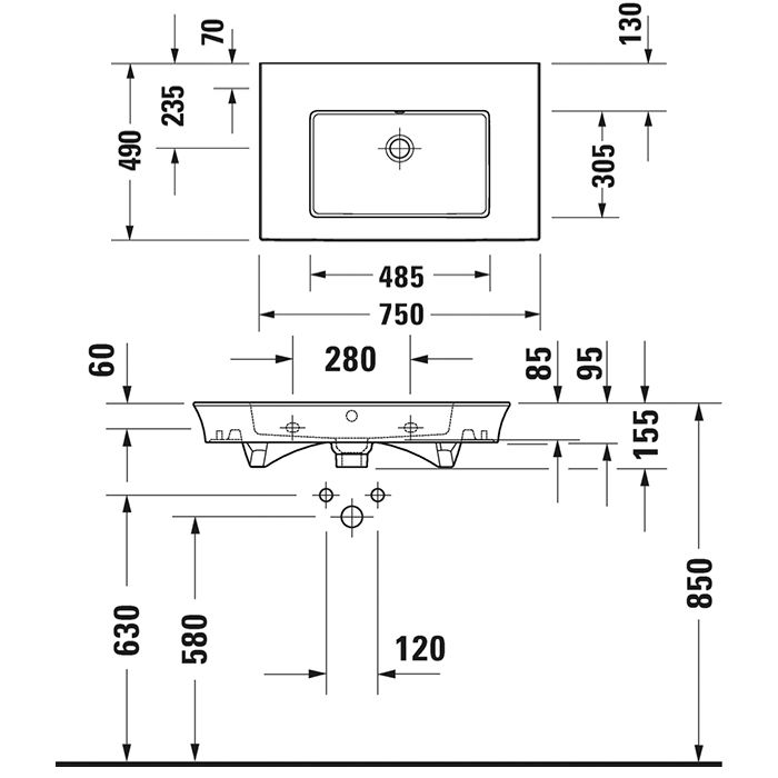 Duravit White Tulip Раковина накладная 750х490  мм,с переливом, без отв. под смеситель, цвет: белый