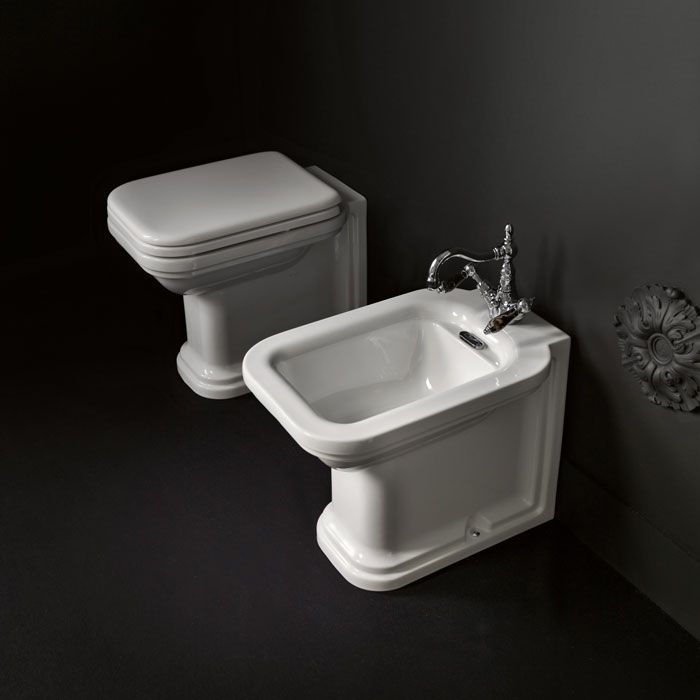 Kerasan Waldorf Биде напольное пристенное 55х37см с 1 отв. под смеситель, белое, цвет заглушки - хром