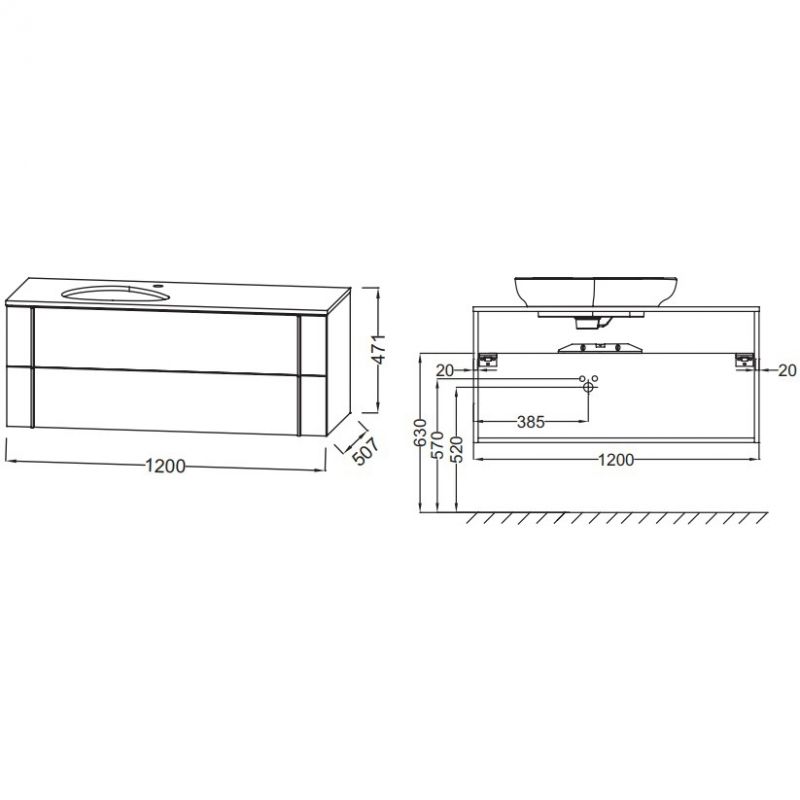 EB3041-NR2 тумба под раковину NOUVELLE VAGUE 2 ящика /120x51,2x46,8/ (коричневая кожа), артикул EB3041-NR2