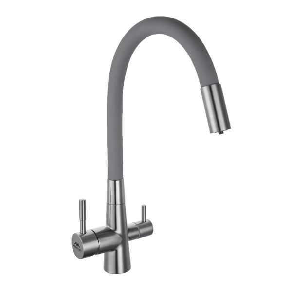 Смеситель для кухни с гибким изливом FASHUN A54029-12, сатин/серый