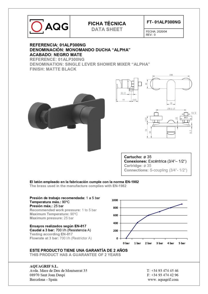 AQG Alpha, однорычажный смеситель для душа без набора для душа, цвет черный матовый, артикул 01ALP300NG