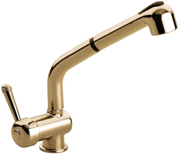Emmevi Laguna, однорычажный кухонный смеситель (поворотный и вытяжной излив 24 см), с металлической ручкой и без донного клапана, цвет бронза