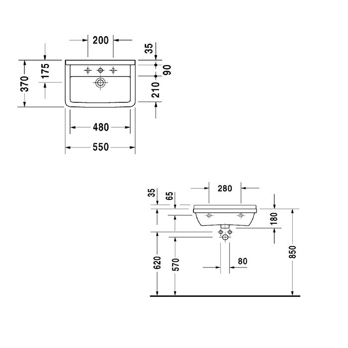 Duravit  Starck III Раковина подвесная узкая  650х370 мм. с переливом, с 1 отв под смеситель, цвет белый