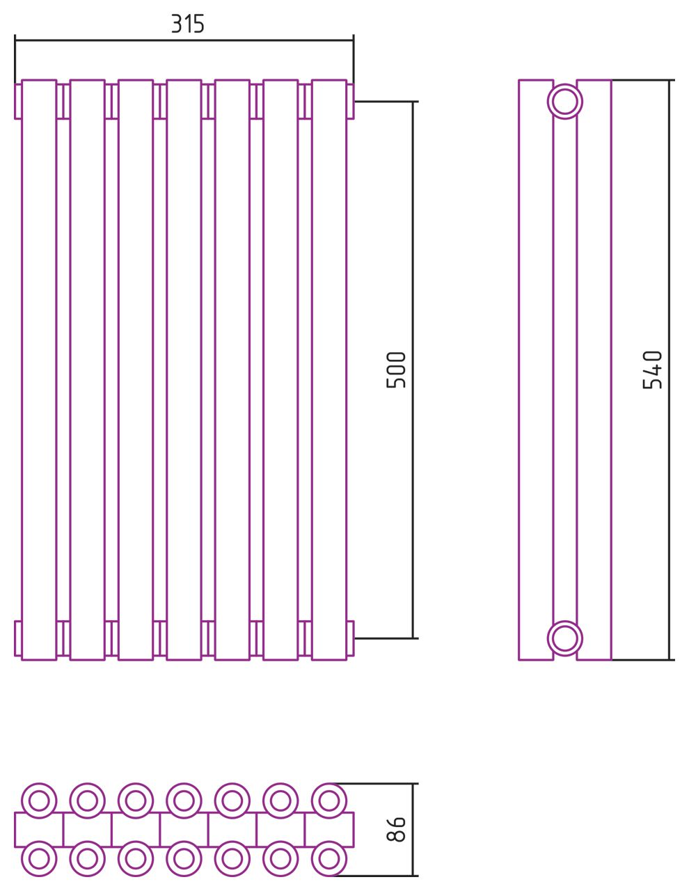 Отопительный радиатор ЭСТЕТ-00 н/ж 500х315 / 7 сек (Шампань)