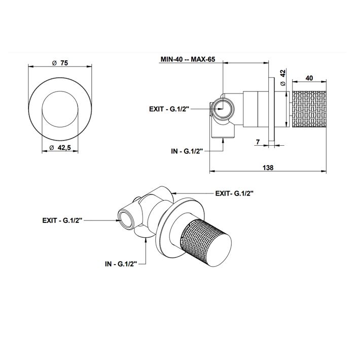 Bongio Capsule Дивертор на 2 выхода (1 вход - 2выхода).., цвет хром/ручка GG(с внутр частью 094910002), артикул 88556CRGG